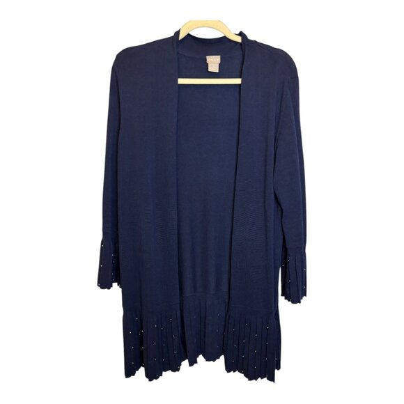 Chico's Sweater Women's Size XL Beaded Pleats Cardigan Open Front Blue Chicos 3 - Picture 1 of 3